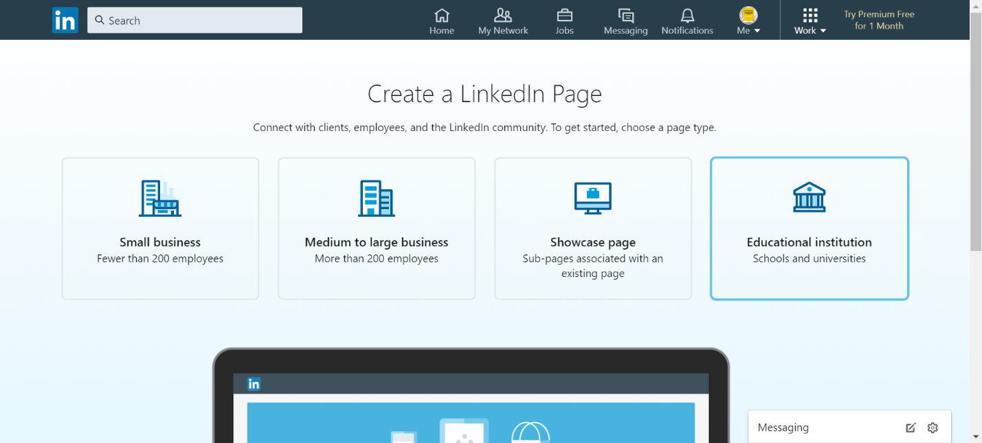home page di linkedin screenshot per creare una pagina aziendale su linkedin