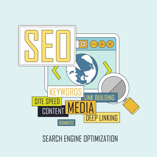 41183274 - seo website searching engine optimization process in thin line style